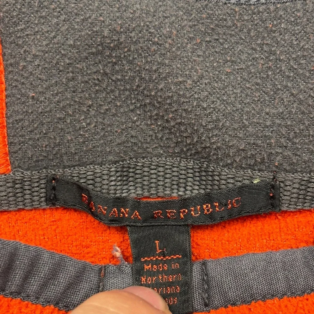 Banana Republic Mens Orange Quarter Zip Fleece Pullover Gray Trim Large 8851